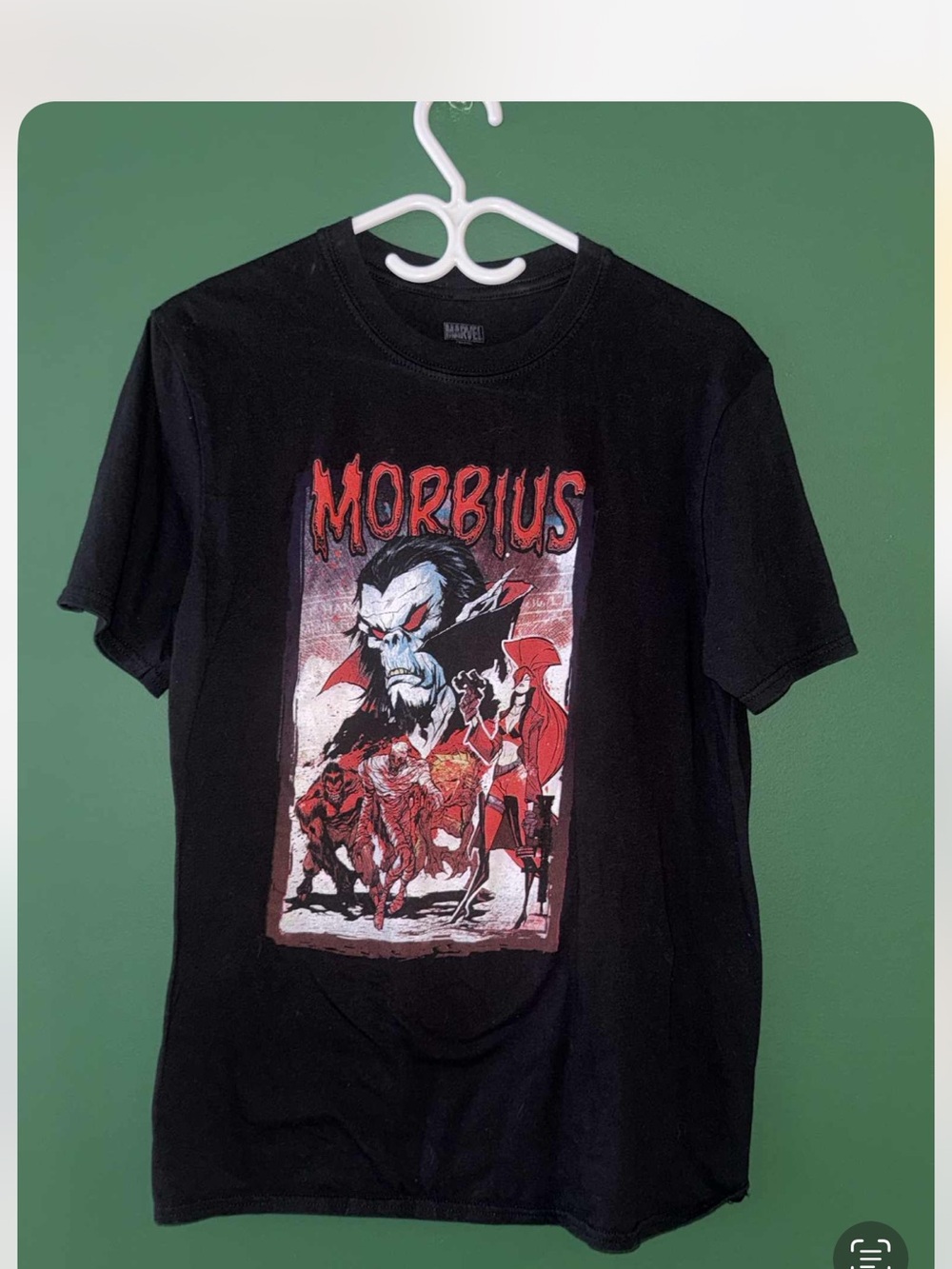 Marvel Morbius Black Graphic Tee with Red & White Artwork